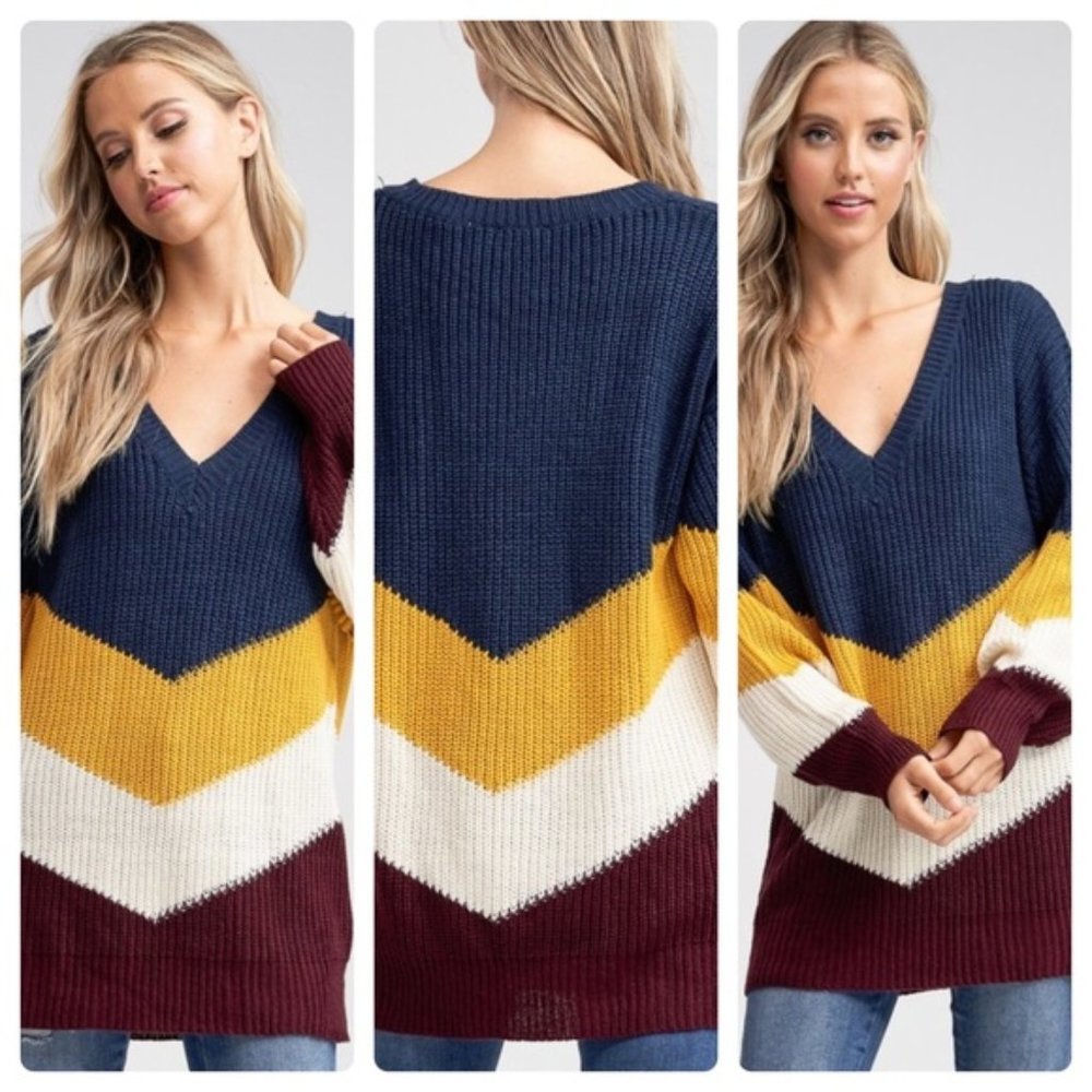 Stylish Chevron V-Neck In Perfect Color Blend- NEW - Picture 9 of 11